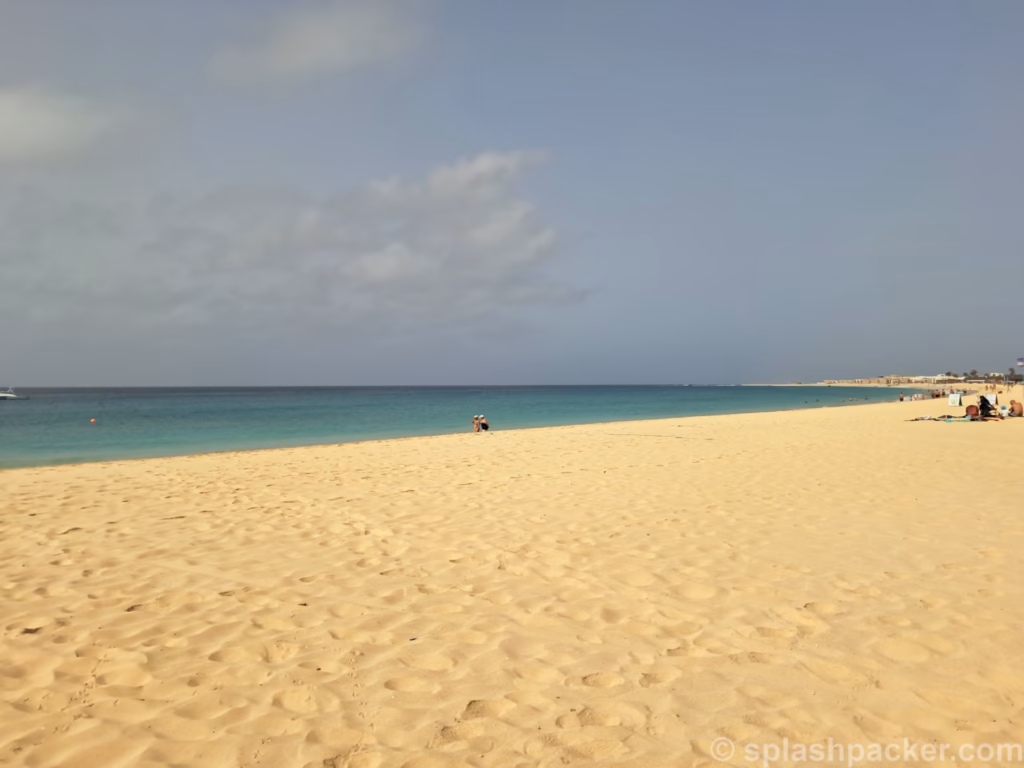 Long white sandy beach in Santa Maria on Sal Island in Cape Verde