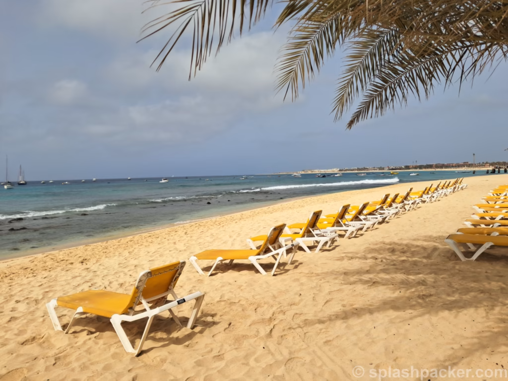 Sunbeds of the beach in Santa Maria in Cape Verde
